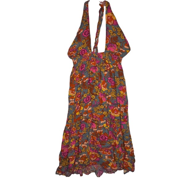 Dresses & Skirts - Boho Floral‎ Halter Maxi Dress Smocked Bodice Tie Neck Flowy Vacation Resort